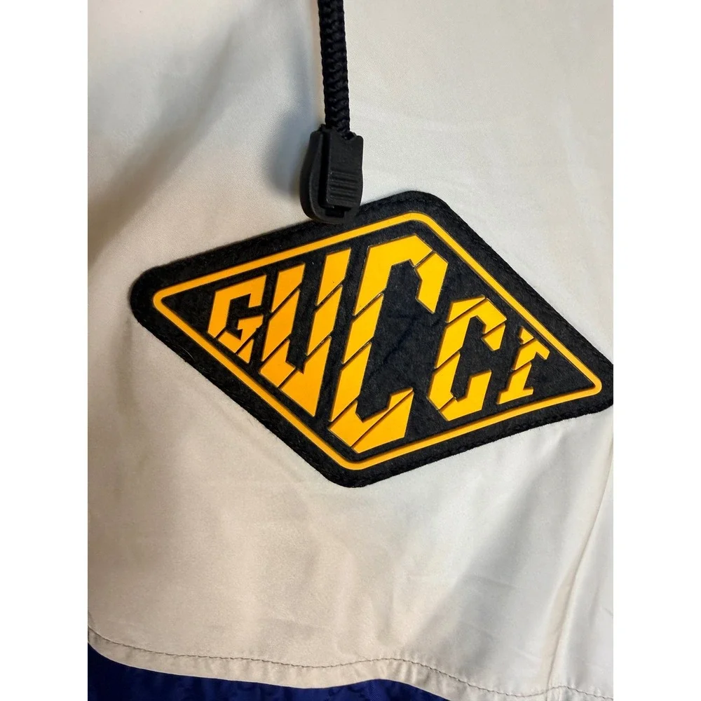 Gucci Mens Colorblock GG Monogram Hooded Windbreaker Jacket Size 50 IT Blue